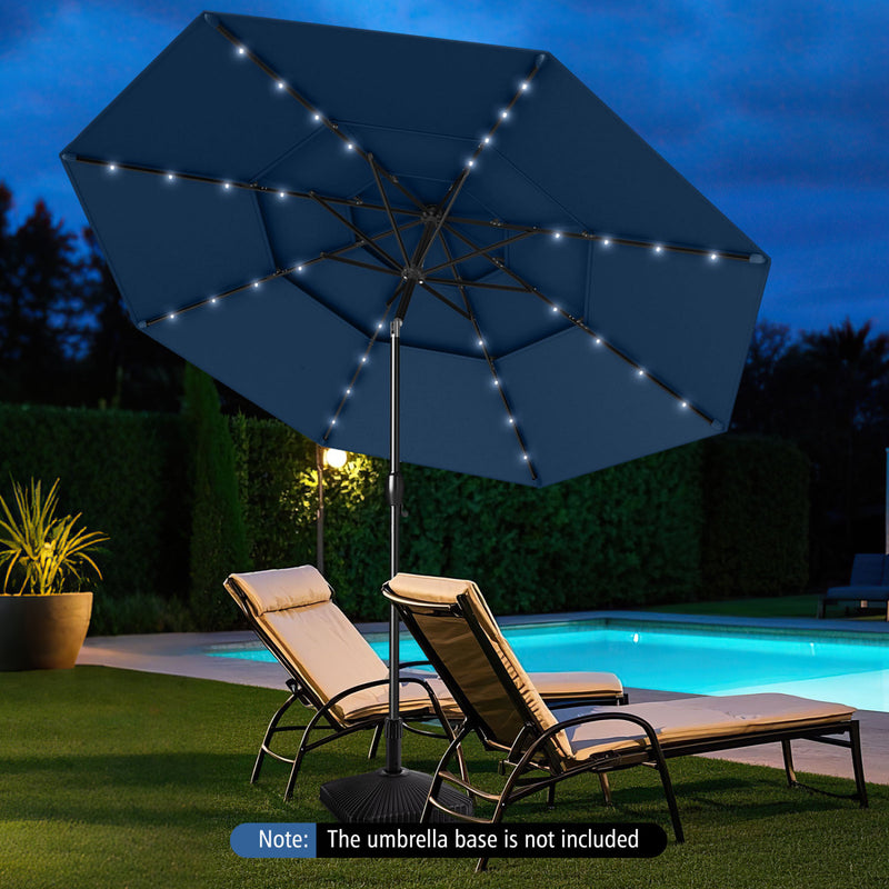 Costway - 10 Feet Solar Patio Umbrella with 32 LED Lights 3-Tier Vented Top-Navy