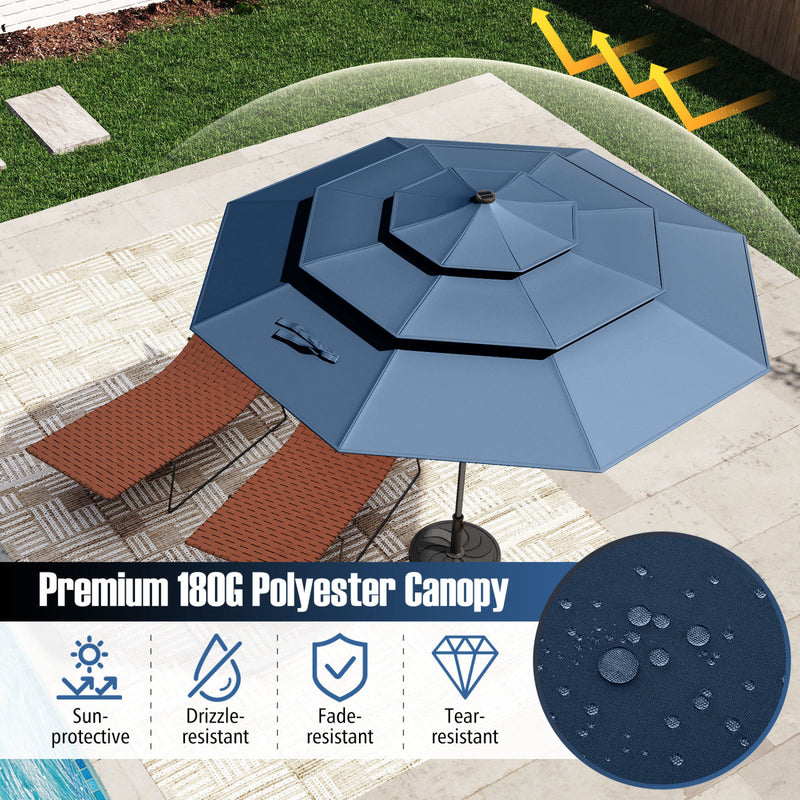 Costway - 10 Feet Solar Patio Umbrella with 32 LED Lights 3-Tier Vented Top-Navy