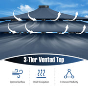 Costway - 10 Feet Solar Patio Umbrella with 32 LED Lights 3-Tier Vented Top-Navy