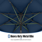 Costway - 10 Feet Solar Patio Umbrella with 32 LED Lights 3-Tier Vented Top-Navy