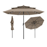 Costway - 10 Feet Solar Patio Umbrella with 32 LED Lights 3-Tier Vented Top-Taupe