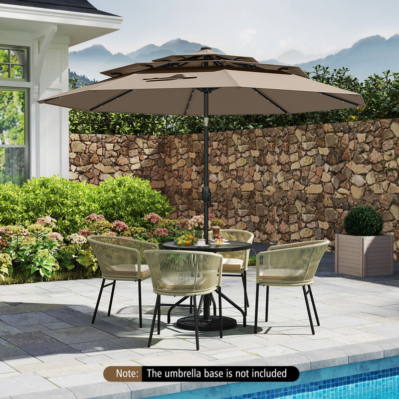 Costway - 10 Feet Solar Patio Umbrella with 32 LED Lights 3-Tier Vented Top-Taupe