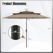 Costway - 10 Feet Solar Patio Umbrella with 32 LED Lights 3-Tier Vented Top-Taupe