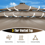 Costway - 10 Feet Solar Patio Umbrella with 32 LED Lights 3-Tier Vented Top-Taupe