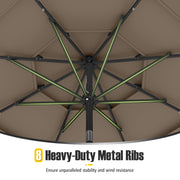 Costway - 10 Feet Solar Patio Umbrella with 32 LED Lights 3-Tier Vented Top-Taupe