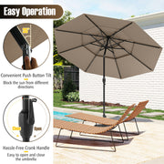 Costway - 10 Feet Solar Patio Umbrella with 32 LED Lights 3-Tier Vented Top-Taupe