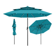 Costway - 10 Feet Solar Patio Umbrella with 32 LED Lights 3-Tier Vented Top-Turquoise