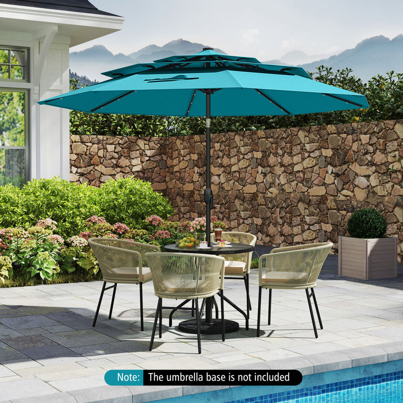 Costway - 10 Feet Solar Patio Umbrella with 32 LED Lights 3-Tier Vented Top-Turquoise