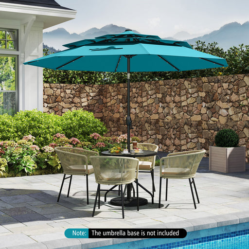 Costway - 10 Feet Solar Patio Umbrella with 32 LED Lights 3-Tier Vented Top-Turquoise