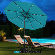 Costway - 10 Feet Solar Patio Umbrella with 32 LED Lights 3-Tier Vented Top-Turquoise