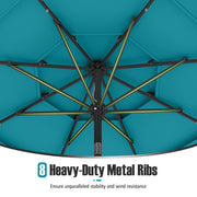 Costway - 10 Feet Solar Patio Umbrella with 32 LED Lights 3-Tier Vented Top-Turquoise