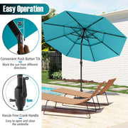Costway - 10 Feet Solar Patio Umbrella with 32 LED Lights 3-Tier Vented Top-Turquoise