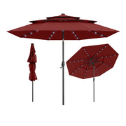 Costway - 10 Feet Solar Patio Umbrella with 32 LED Lights 3-Tier Vented Top-Wine
