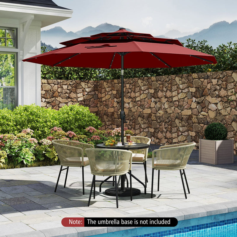 Costway - 10 Feet Solar Patio Umbrella with 32 LED Lights 3-Tier Vented Top-Wine