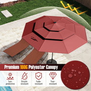 Costway - 10 Feet Solar Patio Umbrella with 32 LED Lights 3-Tier Vented Top-Wine