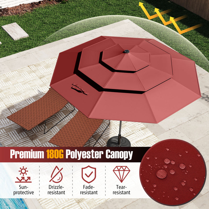 Costway - 10 Feet Solar Patio Umbrella with 32 LED Lights 3-Tier Vented Top-Wine