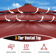 Costway - 10 Feet Solar Patio Umbrella with 32 LED Lights 3-Tier Vented Top-Wine