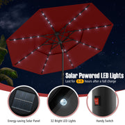 Costway - 10 Feet Solar Patio Umbrella with 32 LED Lights 3-Tier Vented Top-Wine