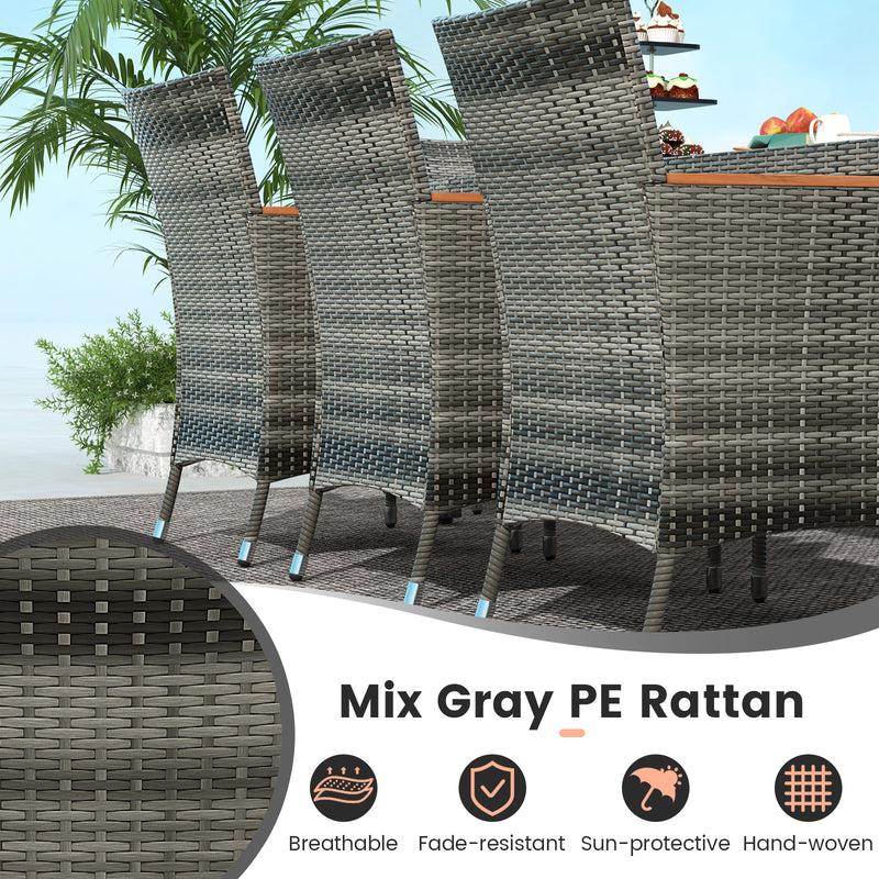 Costway - 10 Pieces Patio Wicker Dining Set with 15 Feet Double-Sided Patio Umbrella-Red