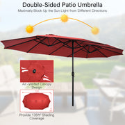Costway - 10 Pieces Patio Wicker Dining Set with 15 Feet Double-Sided Patio Umbrella-Red