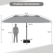 Costway - 10 Pieces Patio Wicker Dining Set with 15 Feet Double-Sided Patio Umbrella-Gray