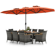 Costway - 10 Pieces Patio Wicker Dining Set with 15 Feet Double-Sided Patio Umbrella-Orange