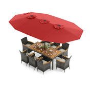 Costway - 10 Pieces Patio Wicker Dining Set with 15 Feet Double-Sided Patio Umbrella-Red