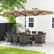 Costway - 10 Pieces Patio Wicker Dining Set with 15 Feet Double-Sided Patio Umbrella-Brown