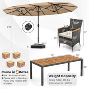 Costway - 10 Pieces Patio Wicker Dining Set with 15 Feet Double-Sided Patio Umbrella-Brown