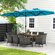 Costway - 10 Pieces Patio Wicker Dining Set with 15 Feet Double-Sided Patio Umbrella-Turquoise