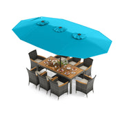 Costway - 10 Pieces Patio Wicker Dining Set with 15 Feet Double-Sided Patio Umbrella-Turquoise