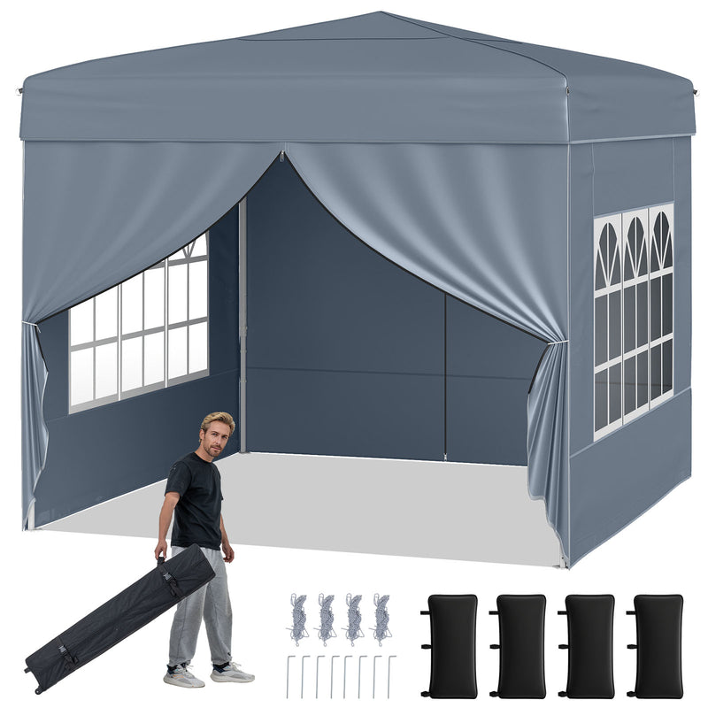 Costway - 10 X 10 FT Pop up Canopy Tent Outdoor Patio Commercial Sunshade Shelter with 4 Sidewalls-Gray