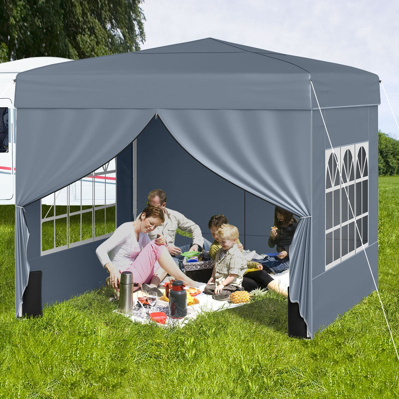 Costway - 10 X 10 FT Pop up Canopy Tent Outdoor Patio Commercial Sunshade Shelter with 4 Sidewalls-Gray