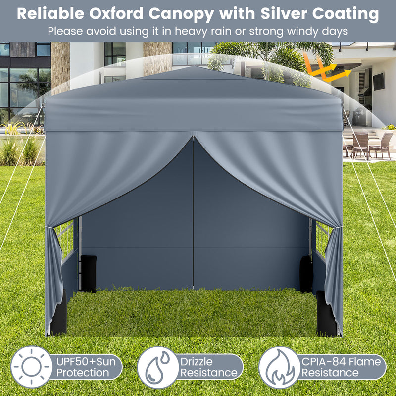 Costway - 10 X 10 FT Pop up Canopy Tent Outdoor Patio Commercial Sunshade Shelter with 4 Sidewalls-Gray