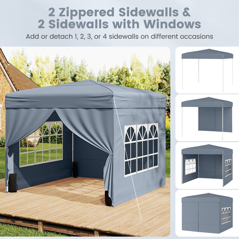 Costway - 10 X 10 FT Pop up Canopy Tent Outdoor Patio Commercial Sunshade Shelter with 4 Sidewalls-Gray