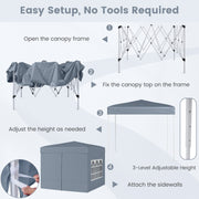 Costway - 10 X 10 FT Pop up Canopy Tent Outdoor Patio Commercial Sunshade Shelter with 4 Sidewalls-Gray
