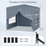 Costway - 10 X 10 FT Pop up Canopy Tent Outdoor Patio Commercial Sunshade Shelter with 4 Sidewalls-Gray