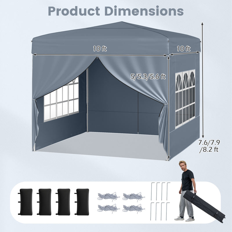 Costway - 10 X 10 FT Pop up Canopy Tent Outdoor Patio Commercial Sunshade Shelter with 4 Sidewalls-Gray