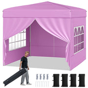 Costway - 10 X 10 FT Pop up Canopy Tent Outdoor Patio Commercial Sunshade Shelter with 4 Sidewalls-Pink