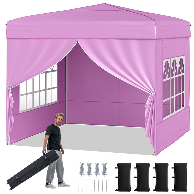 Costway - 10 X 10 FT Pop up Canopy Tent Outdoor Patio Commercial Sunshade Shelter with 4 Sidewalls-Pink