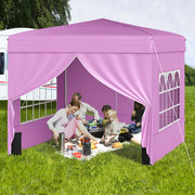 Costway - 10 X 10 FT Pop up Canopy Tent Outdoor Patio Commercial Sunshade Shelter with 4 Sidewalls-Pink