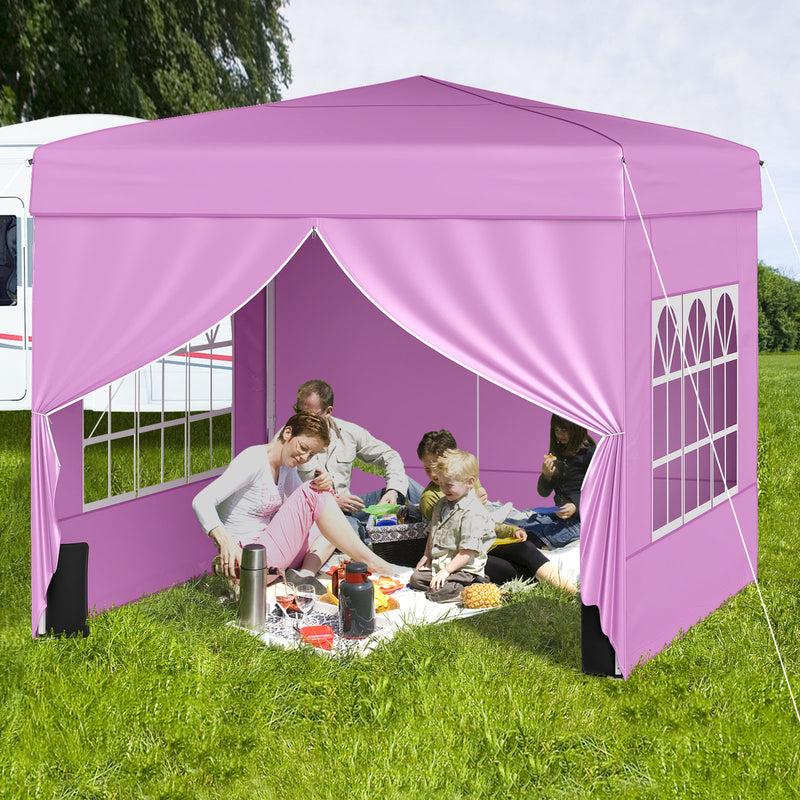 Costway - 10 X 10 FT Pop up Canopy Tent Outdoor Patio Commercial Sunshade Shelter with 4 Sidewalls-Pink