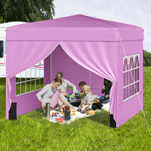 Costway - 10 X 10 FT Pop up Canopy Tent Outdoor Patio Commercial Sunshade Shelter with 4 Sidewalls-Pink