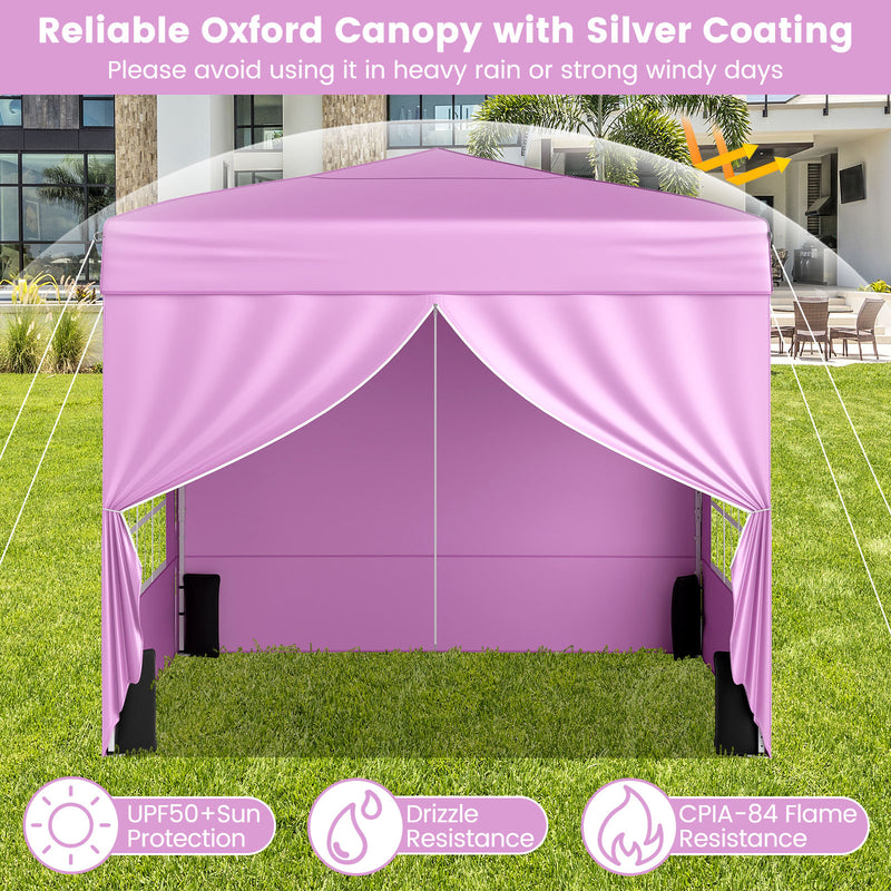 Costway - 10 X 10 FT Pop up Canopy Tent Outdoor Patio Commercial Sunshade Shelter with 4 Sidewalls-Pink