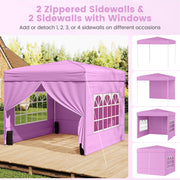Costway - 10 X 10 FT Pop up Canopy Tent Outdoor Patio Commercial Sunshade Shelter with 4 Sidewalls-Pink