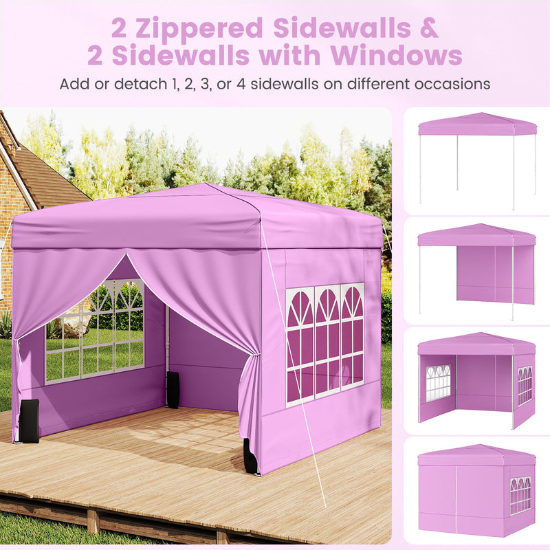 Costway - 10 X 10 FT Pop up Canopy Tent Outdoor Patio Commercial Sunshade Shelter with 4 Sidewalls-Pink