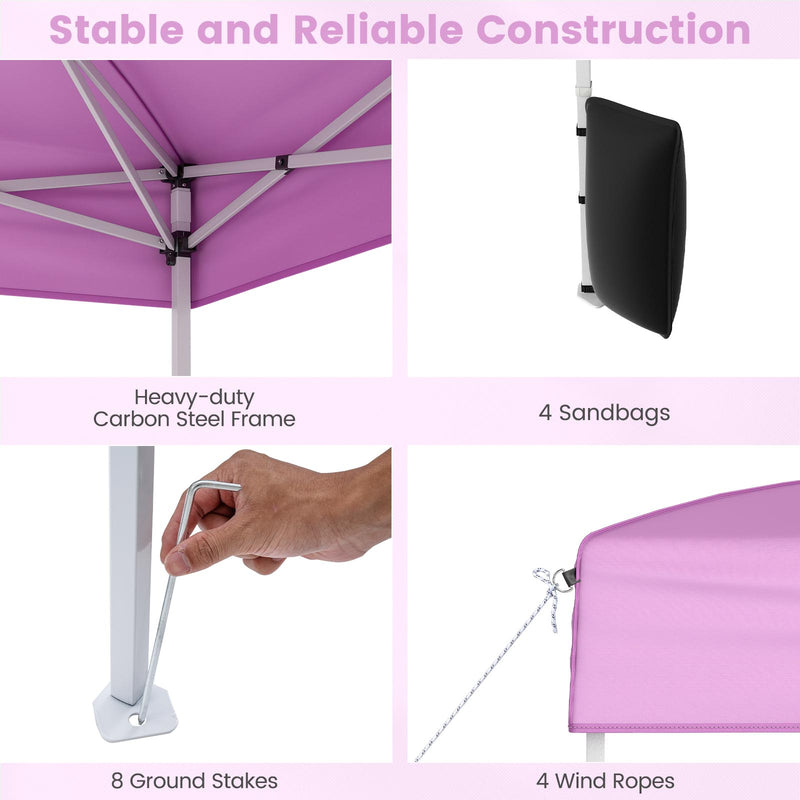 Costway - 10 X 10 FT Pop up Canopy Tent Outdoor Patio Commercial Sunshade Shelter with 4 Sidewalls-Pink