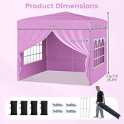 Costway - 10 X 10 FT Pop up Canopy Tent Outdoor Patio Commercial Sunshade Shelter with 4 Sidewalls-Pink