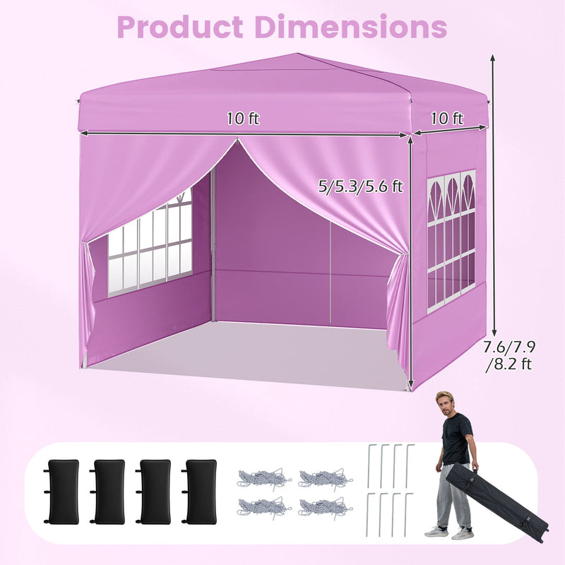 Costway - 10 X 10 FT Pop up Canopy Tent Outdoor Patio Commercial Sunshade Shelter with 4 Sidewalls-Pink