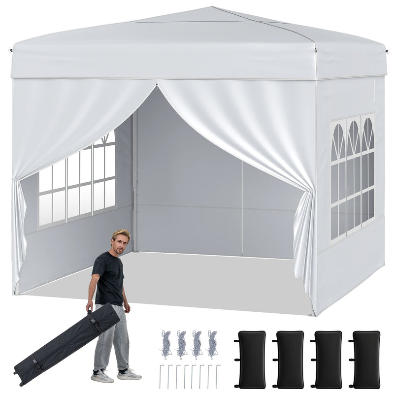 Costway - 10 X 10 FT Pop up Canopy Tent Outdoor Patio Commercial Sunshade Shelter with 4 Sidewalls-White